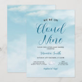 Elegant Blue Sky Cloud Nine Baby Shower Theme 招待状 (正面/裏面)