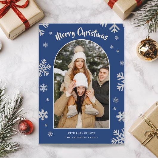 Elegant Blue Snowflake Christmas Photo Card シーズンカード