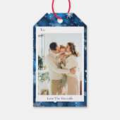 Elegant Blue Snowflake Photo Holiday Gift Tag ギフトタグ (正面)