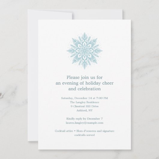 Elegant Blue Snowflake Simple Christmas Holiday 招待状 (正面)