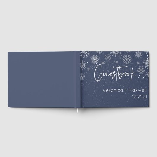 Elegant Blue Snowflake Winter Wedding Guest Book ゲストブック (全面)