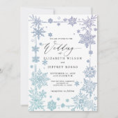 Elegant Blue snowflakes Winter Wedding 招待状 (正面)
