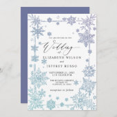 Elegant Blue snowflakes Winter Wedding 招待状 (正面/裏面)