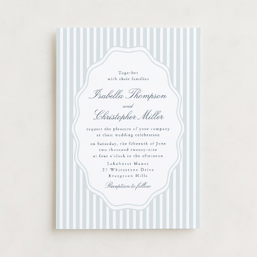 Elegant Blue Stripe Classic Wedding Invitation 招待状