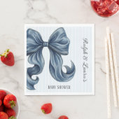 Elegant Blue Striped Bow Baby Shower スタンダードランチョンナプキン (インサイチュ)