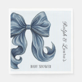 Elegant Blue Striped Bow Baby Shower スタンダードランチョンナプキン