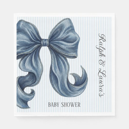 Elegant Blue Striped Bow Baby Shower スタンダードランチョンナプキン (正面)