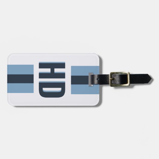 Elegant Blue striped Shadow Monogram Beach Trip ラゲッジタグ (正面横)