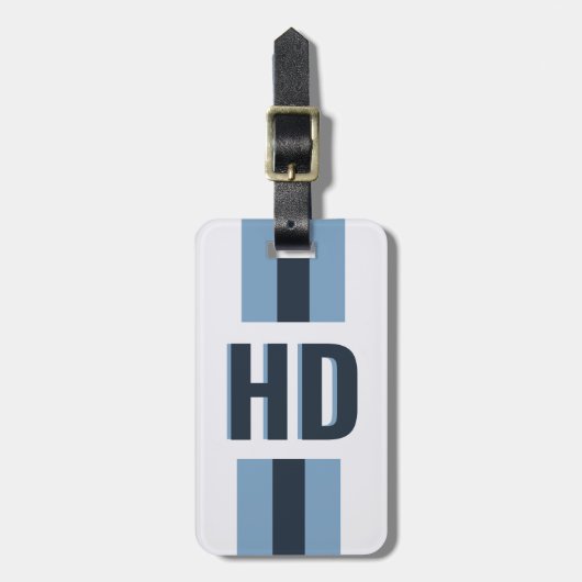 Elegant Blue striped Shadow Monogram Beach Trip ラゲッジタグ (正面縦)
