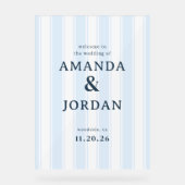 Elegant Blue Striped Wedding Sign アクリルサイン (正面)