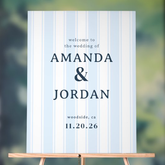 Elegant Blue Striped Wedding Sign アクリルサイン (ニュートラル)