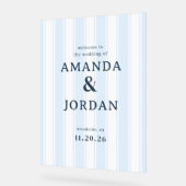 Elegant Blue Striped Wedding Sign アクリルサイン (傾斜)