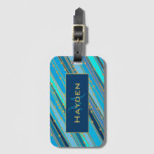 Elegant Blue Stripes and Gold Dots Personalised ラゲッジタグ (正面縦)