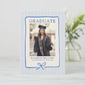 Elegant Blue Stripes Bow Frame Graduation Photo  案内状 (スタンド正面)