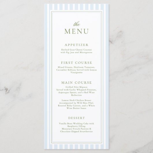 Elegant Blue Stripes Bridal Shower Menu メニュー (正面)