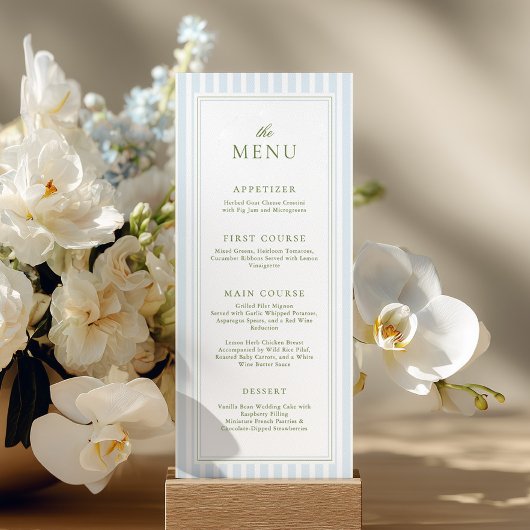 Elegant Blue Stripes Bridal Shower Menu メニュー
