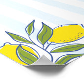 Elegant Blue Stripes & Hand Drawn Lemons Welcome ポスター (角)