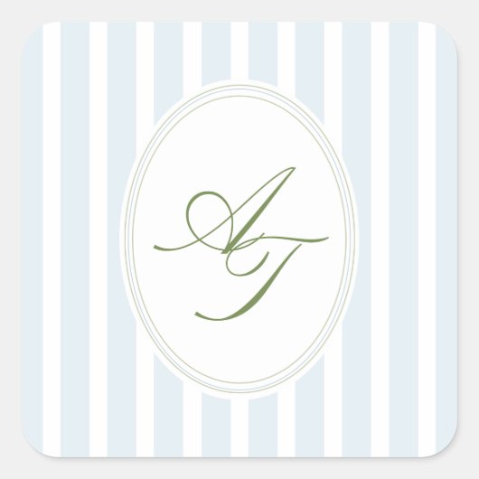 Elegant Blue Stripes Monogram  スクエアシール (正面)