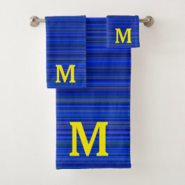 Elegant blue stripes monogram バスタオルセット
