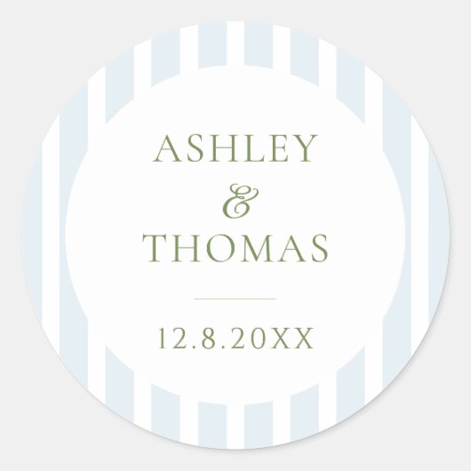 Elegant Blue Stripes Monogram  ラウンドシール (正面)