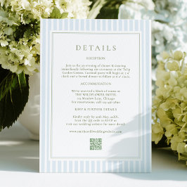 Elegant Blue Stripes Sage Wedding Details Card エンクロージャーカード