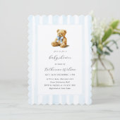 Elegant Blue Stripes Teddy Bear Baby Shower  招待状 (スタンド正面)