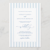 Elegant Blue Stripes Wedding Invitation 招待状 (正面)