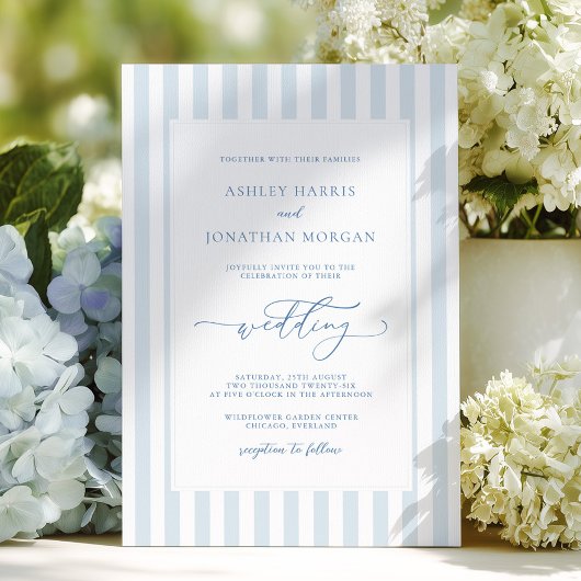 Elegant Blue Stripes Wedding Invitation 招待状