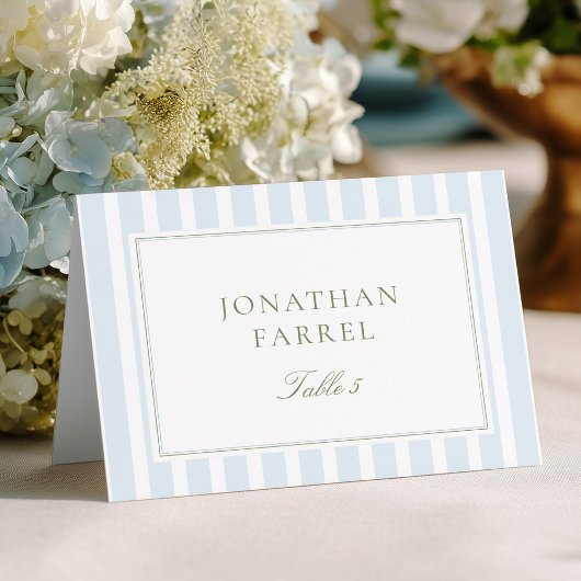 Elegant Blue Stripes Wedding Place Cards テーブルナンバー