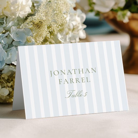 Elegant Blue Stripes Wedding Place Cards テーブルナンバー