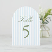 Elegant Blue Stripes Wedding Table Number 招待状 (スタンド正面)