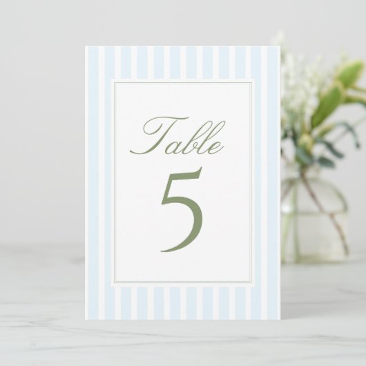 Elegant Blue Stripes Wedding Table Number 招待状 (スタンド正面)