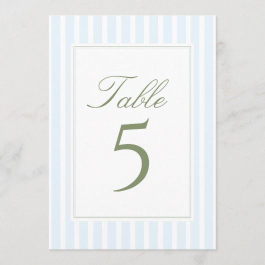 Elegant Blue Stripes Wedding Table Number 招待状 (正面)