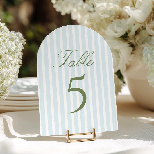 Elegant Blue Stripes Wedding Table Number 招待状