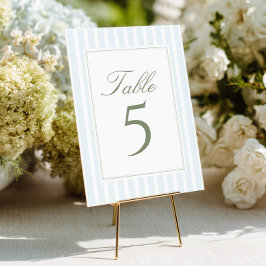 Elegant Blue Stripes Wedding Table Number 招待状
