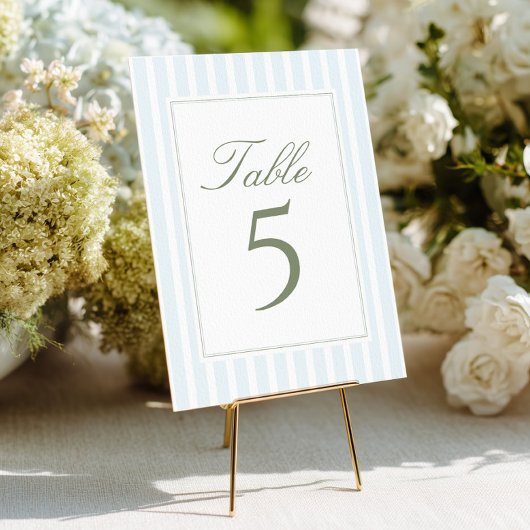 Elegant Blue Stripes Wedding Table Number 招待状