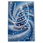 Elegant Blue Swirl Christmas Tree Gift Bag ミディアムペーパーバッグ (正面)