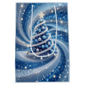 Elegant Blue Swirl Christmas Tree Gift Bag ミディアムペーパーバッグ (裏面)