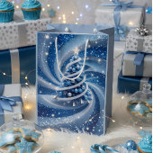 Elegant Blue Swirl Christmas Tree Gift Bag ミディアムペーパーバッグ