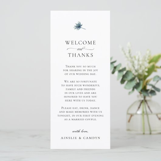 Elegant Blue Thistle Botanical Thank You Card 招待状 (スタンド正面)