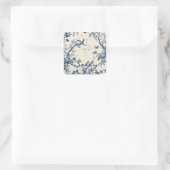 Elegant Blue Toile Bird Floral Pattern スクエアシール (バッグ)