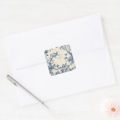 Elegant Blue Toile Bird Floral Pattern スクエアシール (封筒)