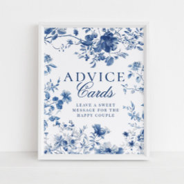Elegant Blue Toile Chinoiserie Advice Cards Sign ポスター