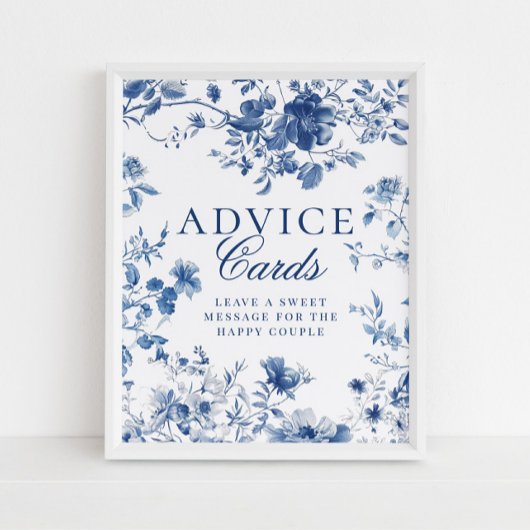 Elegant Blue Toile Chinoiserie Advice Cards Sign ポスター