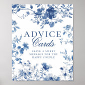 Elegant Blue Toile Chinoiserie Advice Cards Sign ポスター (正面)