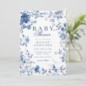 Elegant Blue Toile Chinoiserie Baby Shower 招待状 (スタンド正面)