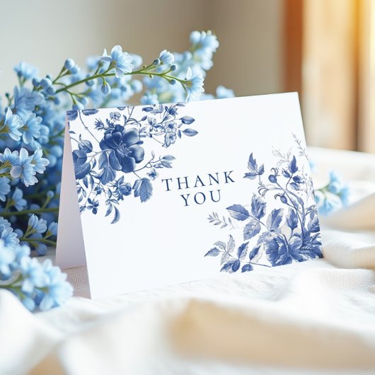 Elegant Blue Toile Chinoiserie Bridal Shower サンキューカード