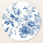Elegant Blue Toile Chinoiserie Bridal Shower ラウンドペーパーコースター (正面)