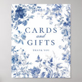 Elegant Blue Toile Chinoiserie Cards & Gifts Sign ポスター (正面)