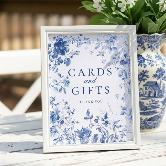 Elegant Blue Toile Chinoiserie Cards & Gifts Sign ポスター
